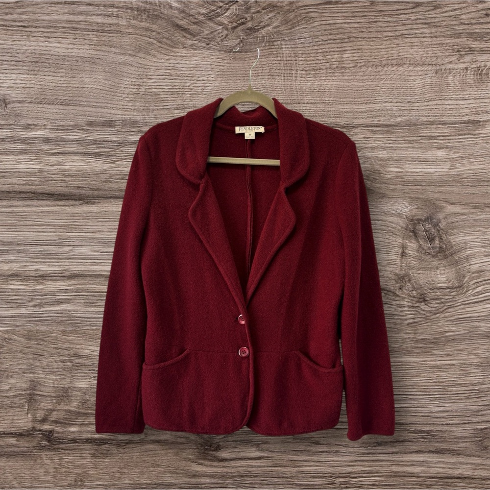 Pendleton Women's Petite Burgundy 100% Lambs Wool Blazer Dark Academia Size M